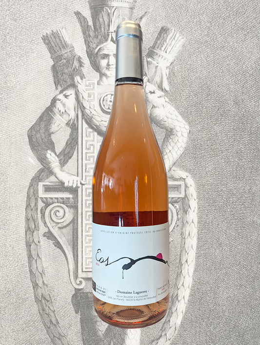 A bottle of Laguerre 'EOS' Rose 2023 from Roussillon, France - A light, fresh Rose from the south of France. 