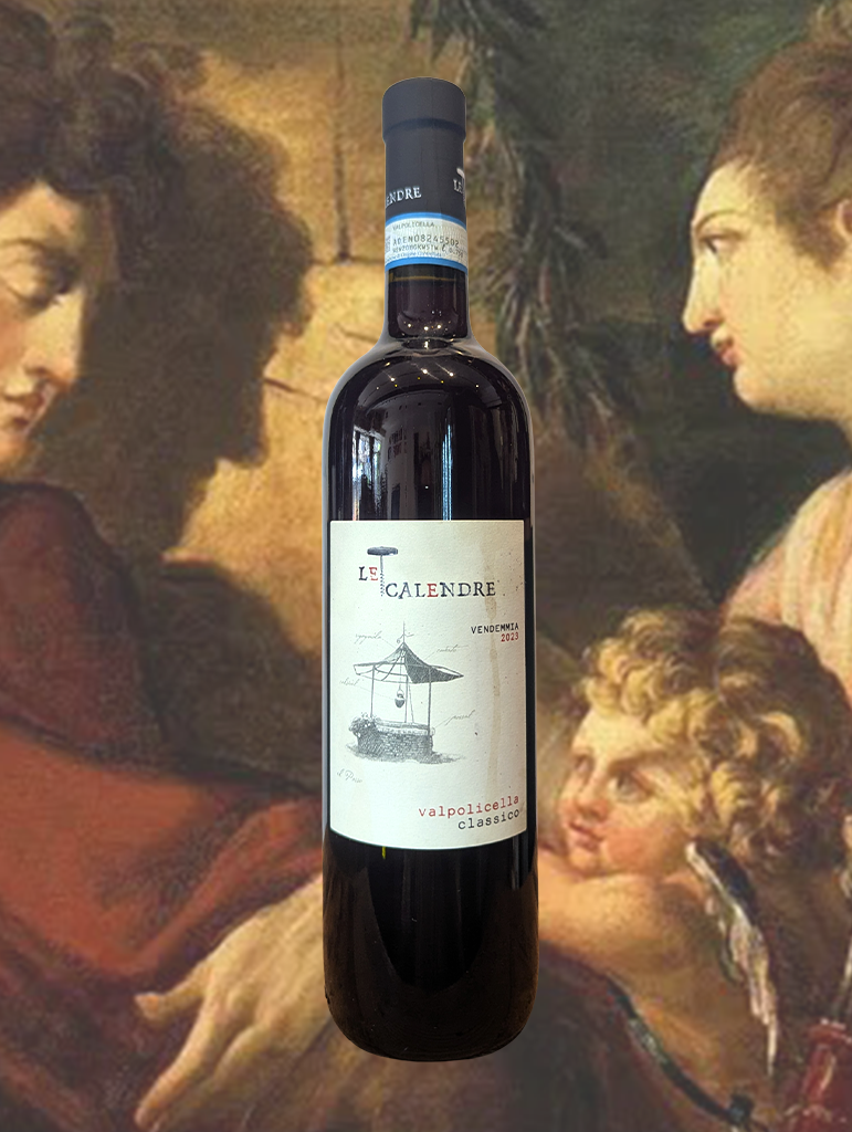 A bottle of Le Calendre Valpolicella Classico 2023 from Veneto, Italy - A fresh, juicy, and easy drinking Corvina blend from Valpolicella.