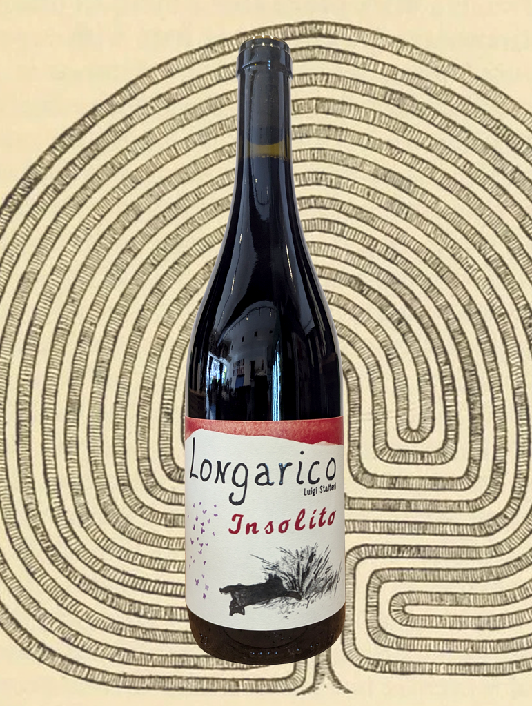 A bottle of Longarico 'Insolito' Rosso 2022 from Sicily, Italy - Ripe blackberry and a little oregano maybe. Smooth med-bodied and the tannins are soft. Bit of acid, bit of minerality. All these things and still approachable.  