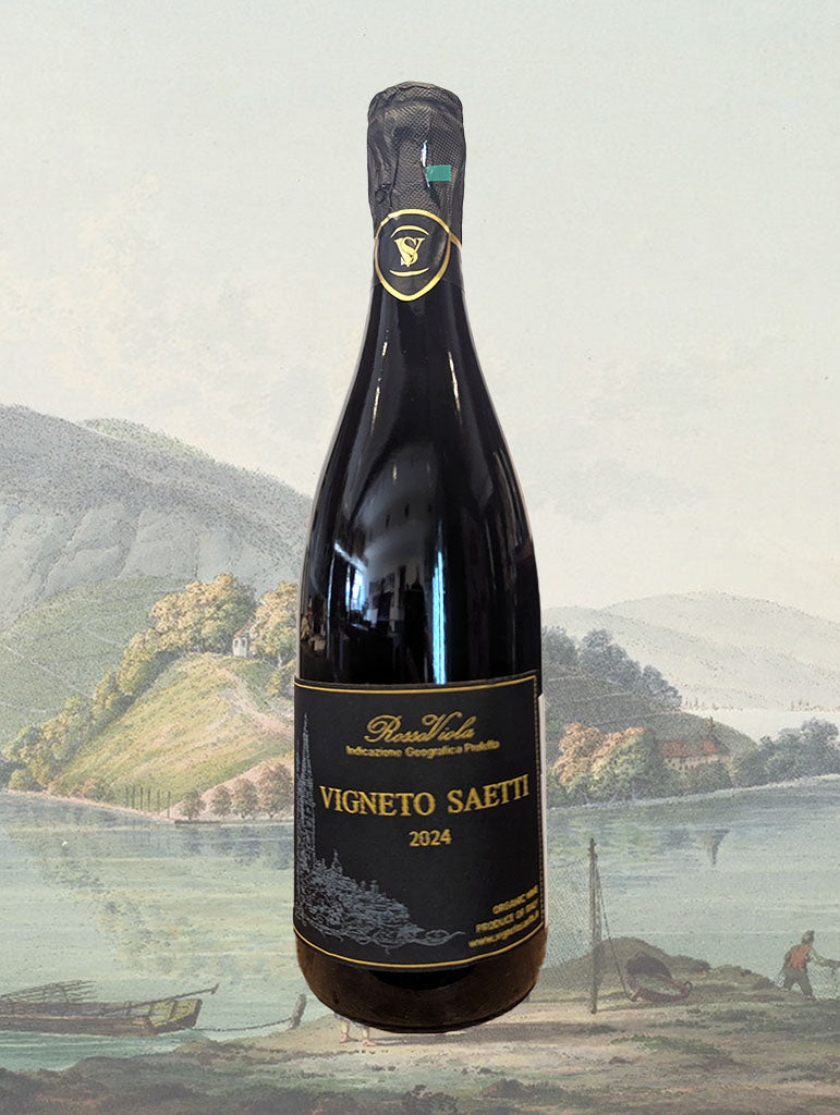A bottle of Luciano Saetti 'Rosso Viola' Salamino di Santa Croce 2024 from Emilia-Romagna, Italy