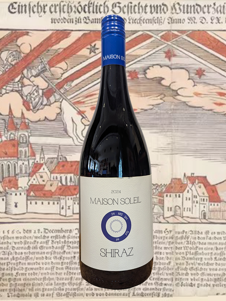 A bottle of Maison Soleil Shiraz 2024 from McLaren Vale, SA - A rich and sweetly flavoured Shiraz from the McLaren Vale! 