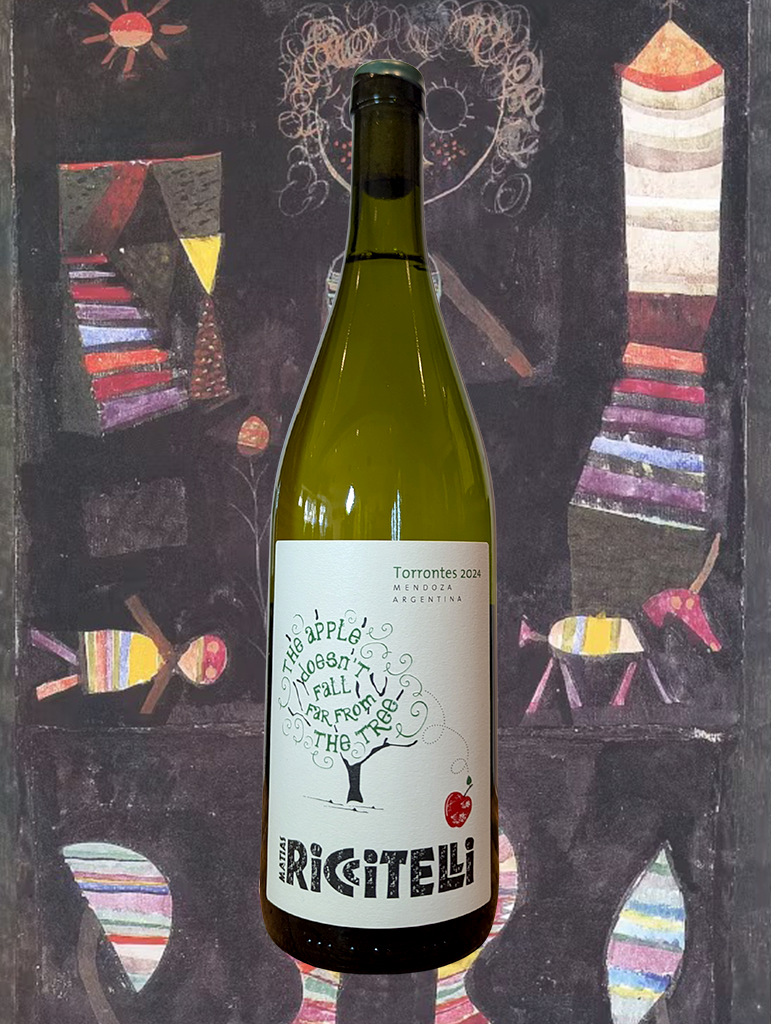A bottle of Matias Riccitelli 'The Apple doesn’t Fall Far from the Tree' Torrontés 2024 from Mendoza, Argentina - Light and bright on the palate, balanced between crisp acid and a texture that is all soft fruit that you just want to bite into it, with a perfect touch of tartness on the finish. 