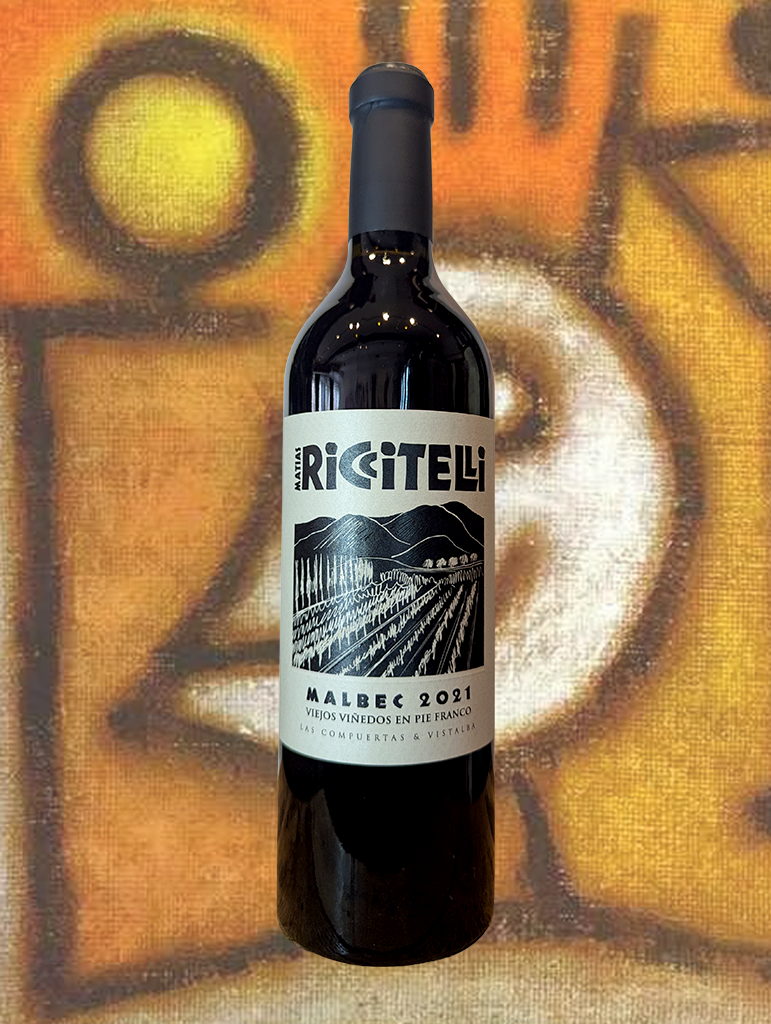 A bottle of Matias Riccitelli 'Viñedos Viejos en Pie Franco' Malbec 2021 from Mendoza, Argentina -  Old vine Malbec from the Mendoza's traditional regions. 