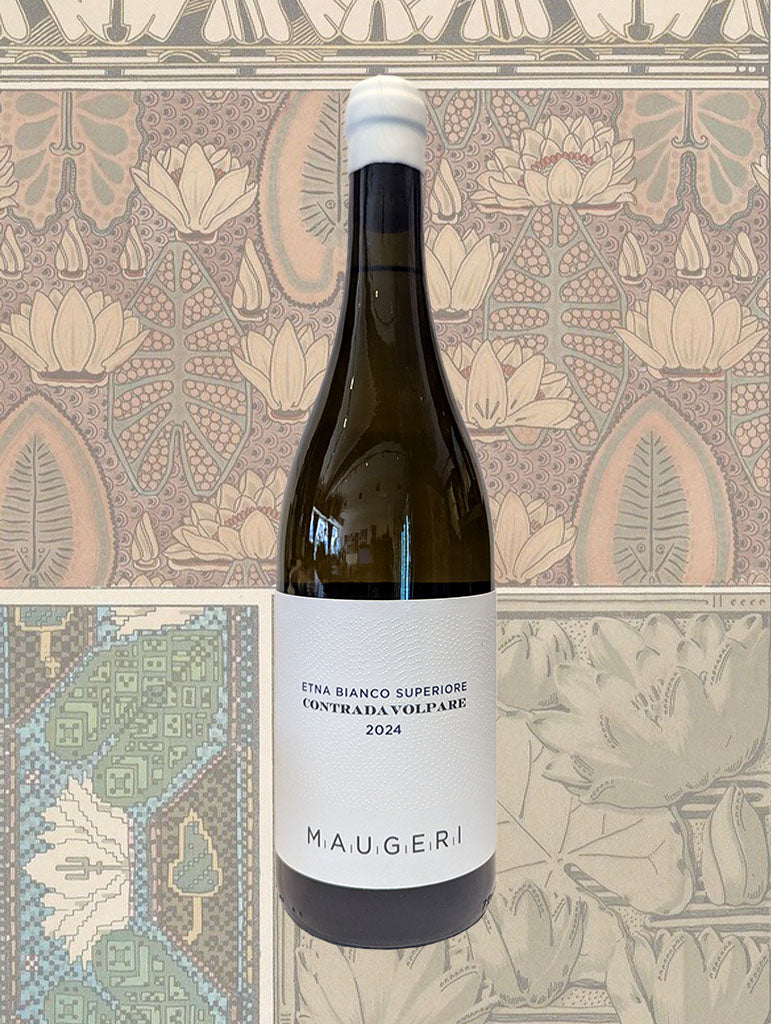 A bottle of Maugeri 'Contrada Volpare' Etna Bianco Superiore 2024 from Sicily, Italy