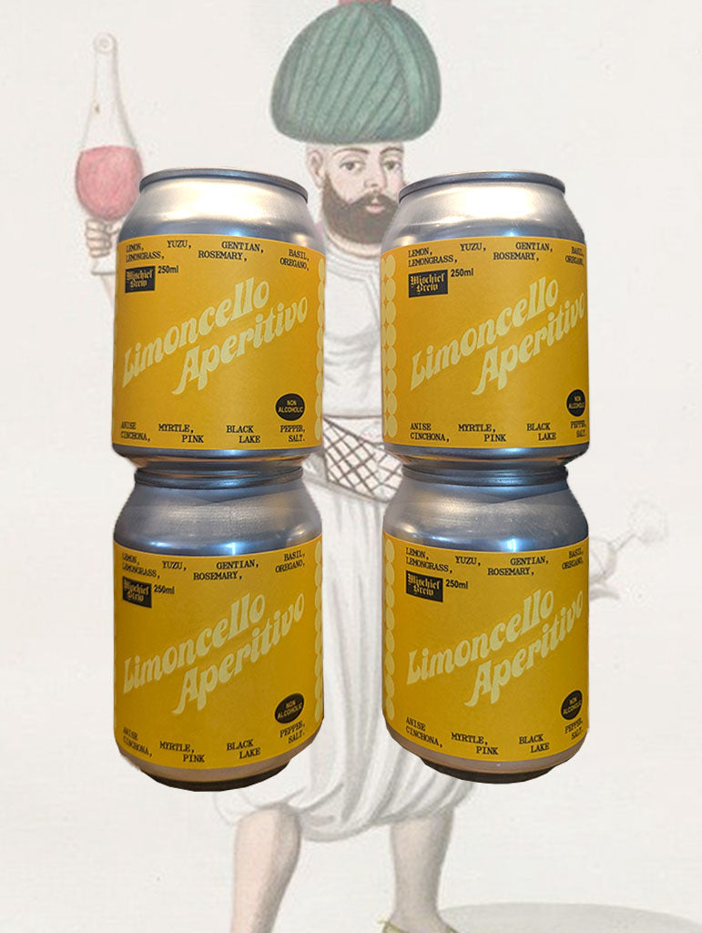 A can of Mischief Brew Sparkling Limencello Aperitivo