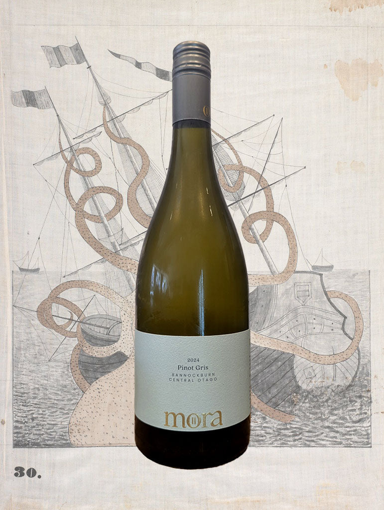A bottle of Mora 'Bannockburn' Pinot Gris 2025 from Central Otago, New Zealanad