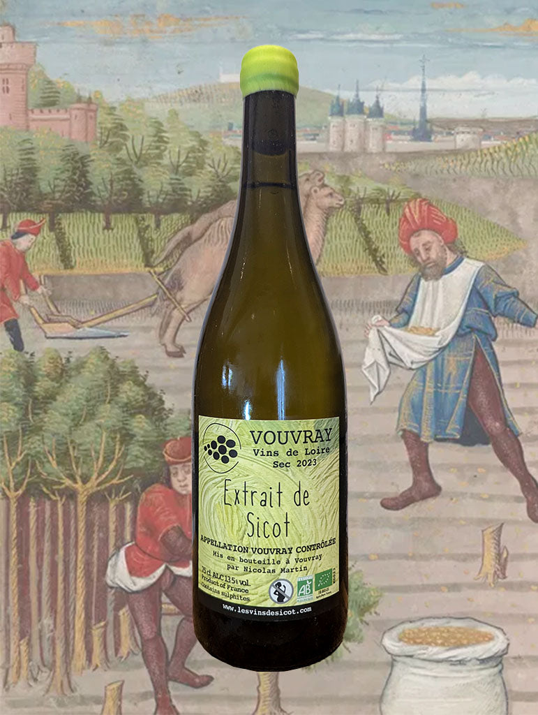 A bottle of Nicolas Martin 'Extrait de Sicot' Vouvray 2023 from the Loire Valley, France