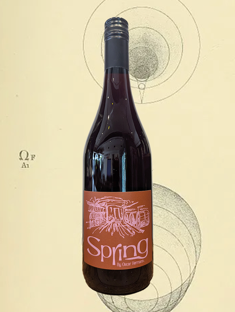 A bottle of Oscar Hermann 'Spring Yarra Red' Pinot Noir' 2023 from Yarra Valley, VIC