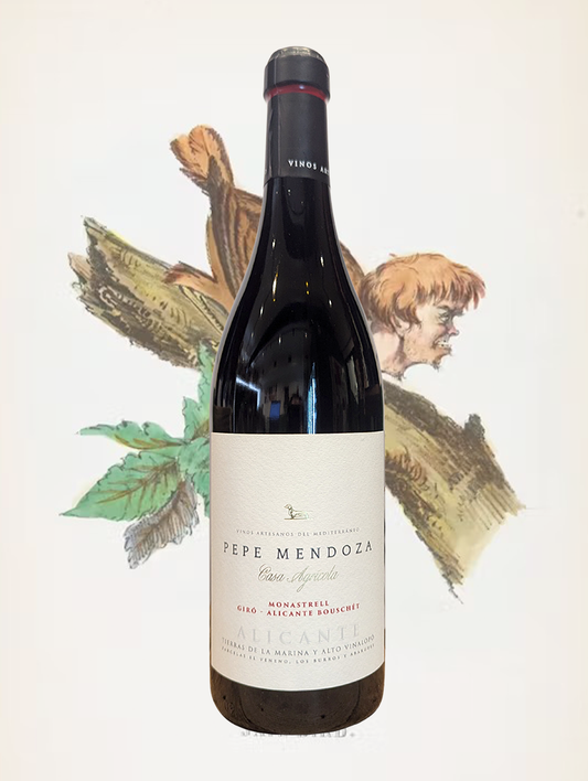 A bottle of Pepe Mendoza Monastrell-Giró 2022 from Alicante, Spain - An ultra-fresh Mediterranean red from the Spanish coast.