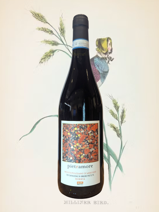 A bottle of Pietramore Montepulciano d'Abruzzo Riserva DOC 2016 from Abruzzo, Italy - A perfectly aged and intensely rich Montepulciano d'Abruzzo - it's bold, nuanced, and full of depth and complexity. 