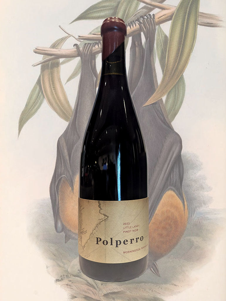 A bottle of Polperro 'Little Laney Single Vineyard' Pinot Noir 2023 from Mornington Peninsula