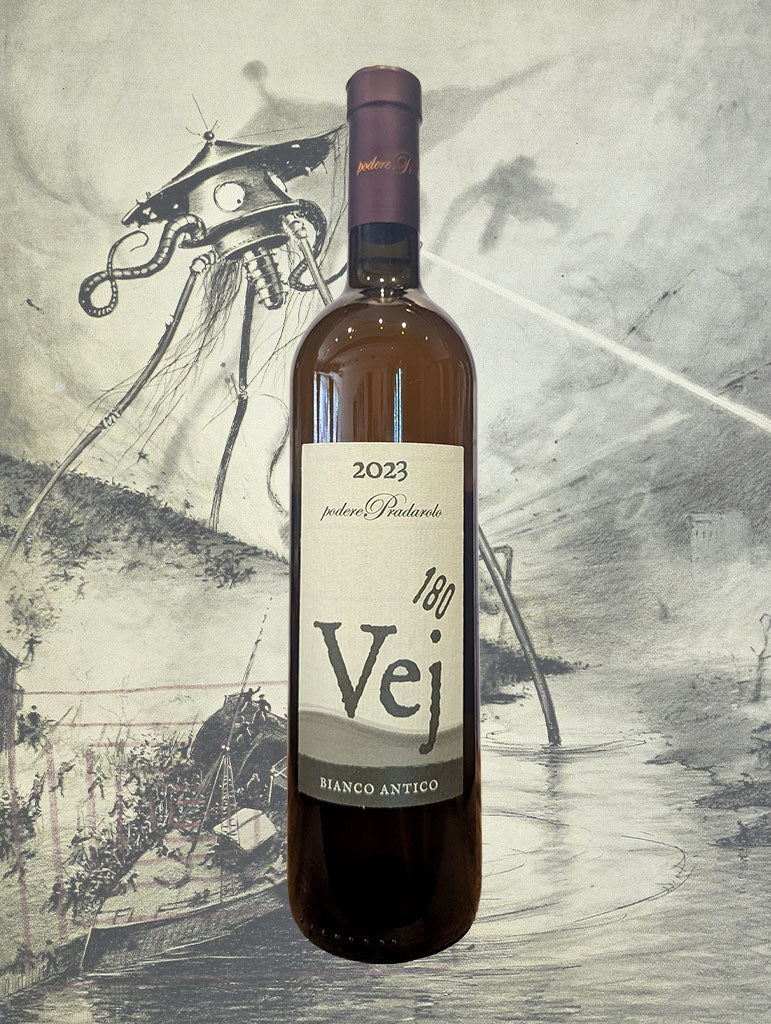 A bottle of Pradarolo 'Vej Bianco Antico 180' Malvasia 2023 from Emilia-Romagna, Italy
