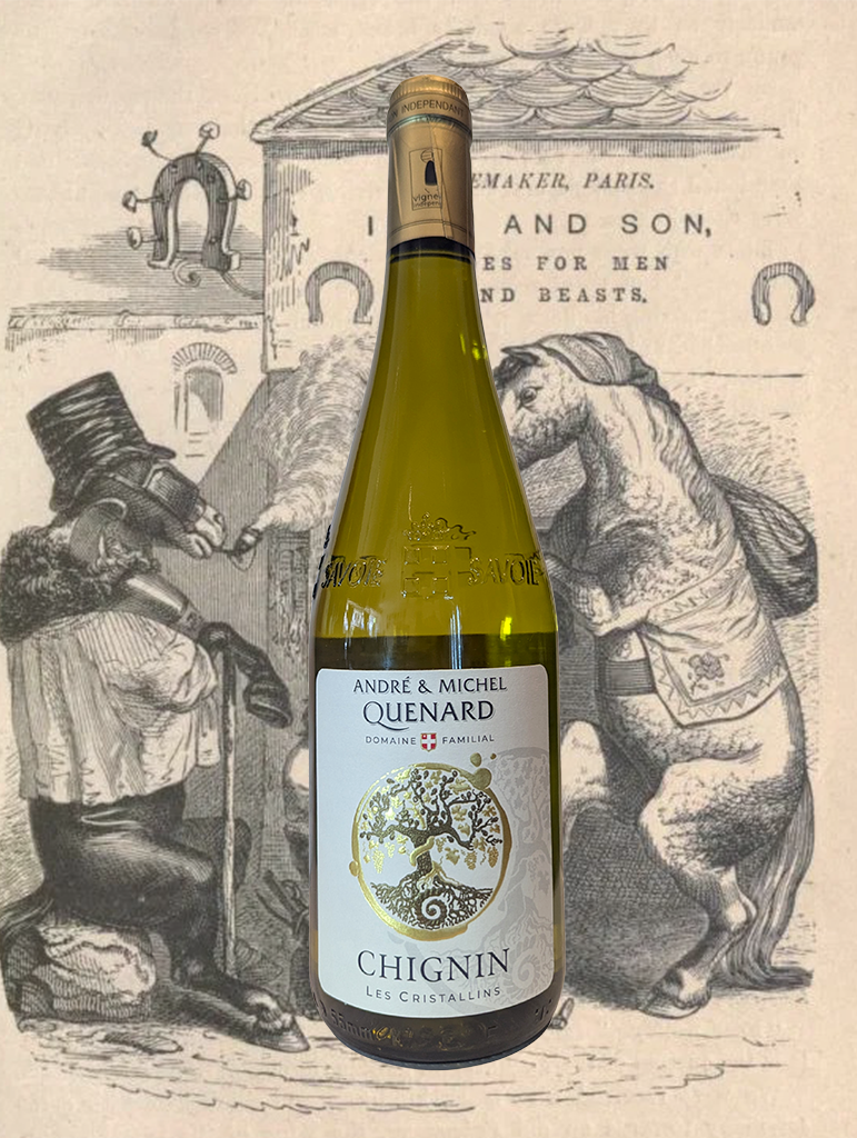 A bottle of Quenard 'Les Cristallins' Chignin 2024 from Savoie, France