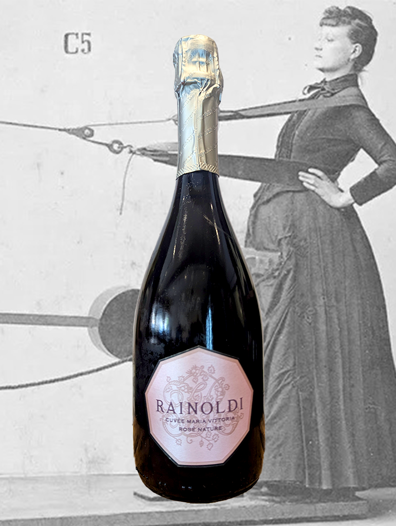 A bottle of Rainoldi 'Cuvee Maria Vittoria' Rose Nature 2016 from Lombardia, Italy