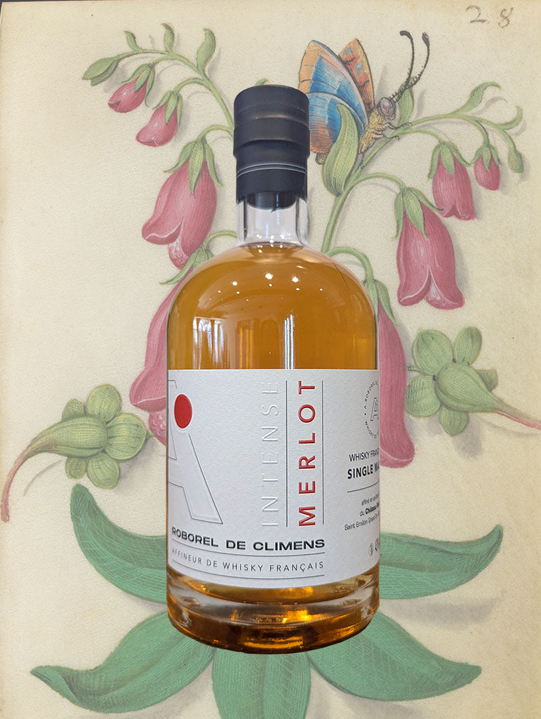A bottle of Roborel de Climens 'Intense Finition Merlot du Chateau Gaudet' Whisky from Alsace, France