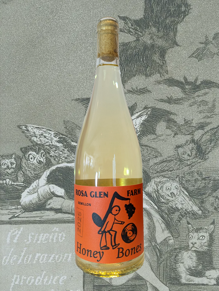 A bottle of Rosa Glen 'Honey Bones' Skin Contact Semillon 2025 from Margaret River, WA - A bright tangy skin contact Semillon - perfect to ease us into the summer months. 
