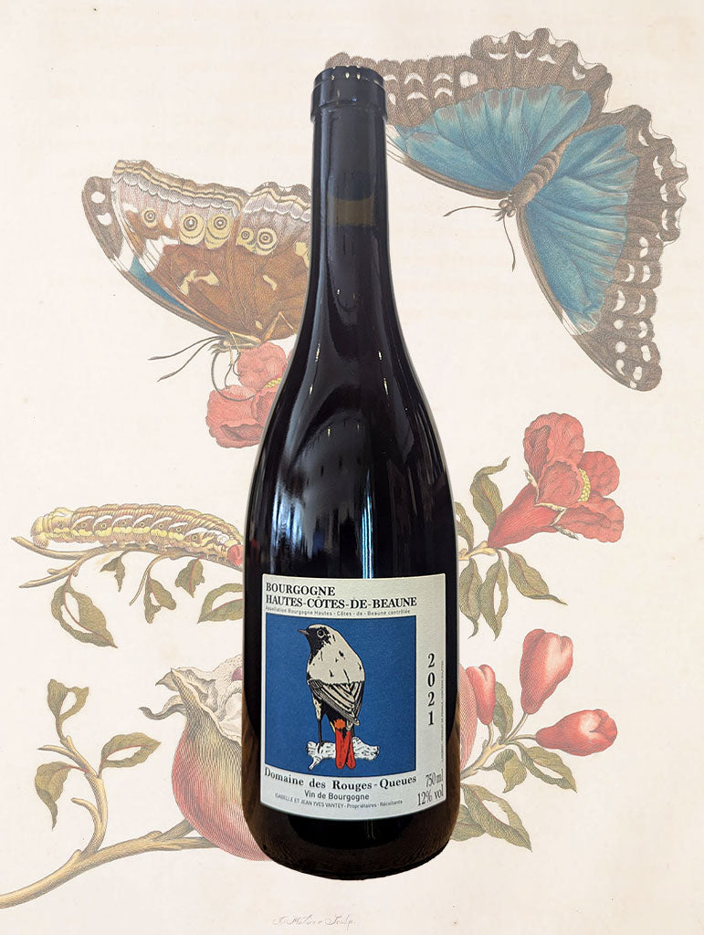 A bottle of Rouges-Queues 'Hautes-Côtes de Beaune Rouge' Pinot Noir 2021 from Burgundy, France