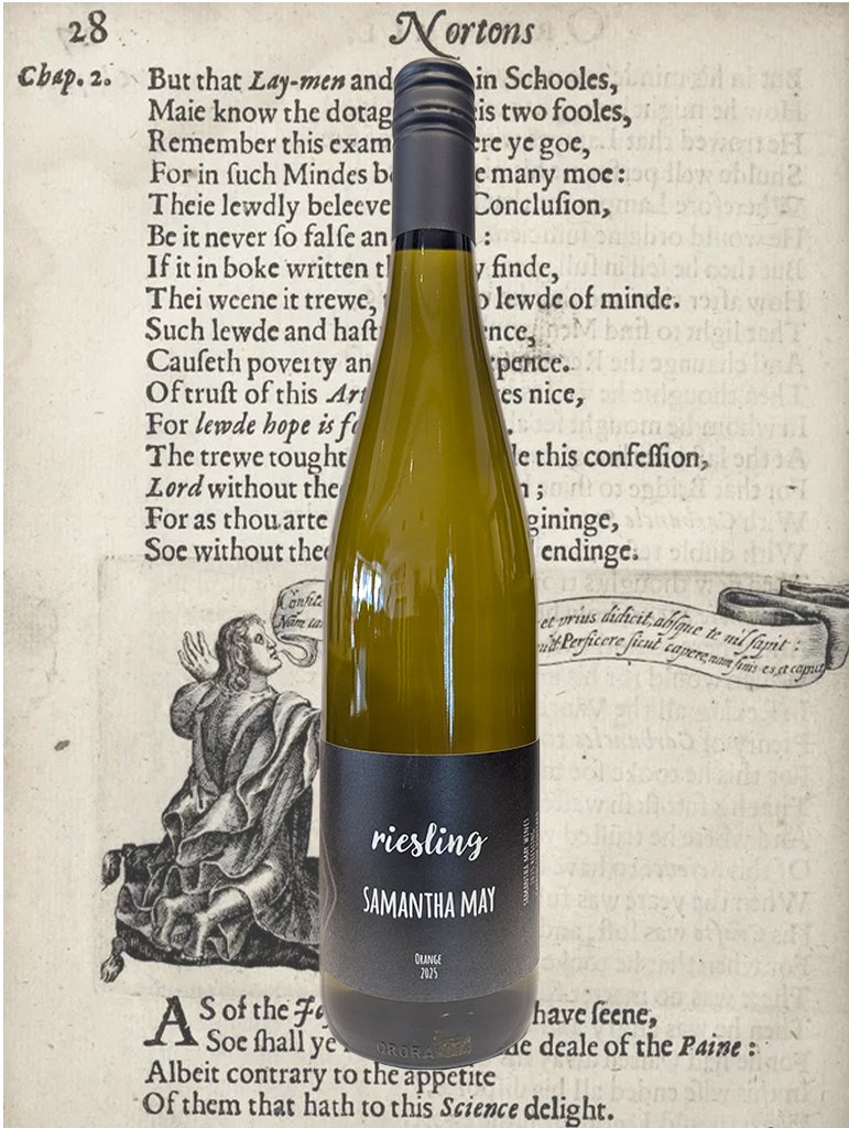 A bottle of Samantha May Riesling from Orange, NSW - Energetic, crisp yet smooth in texture, off-dry and light bodied, all held together by refreshing acidity. 
