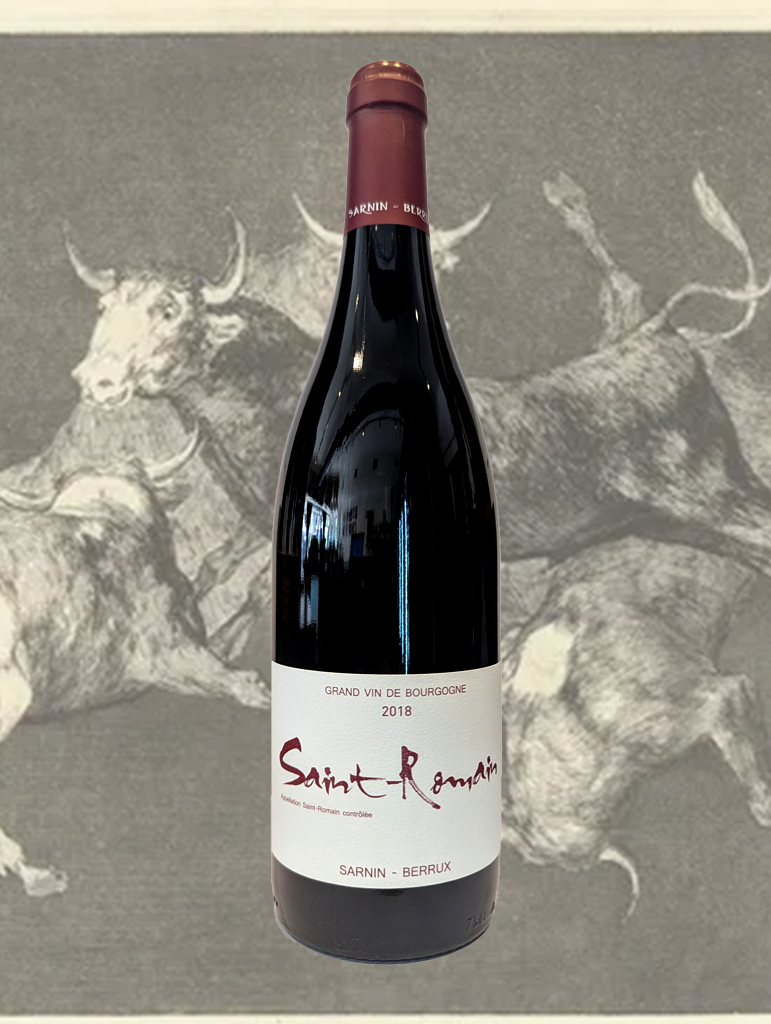 A bottle of Sarnin-Berrux Saint Romain Rouge 2018 from Burgundy, France