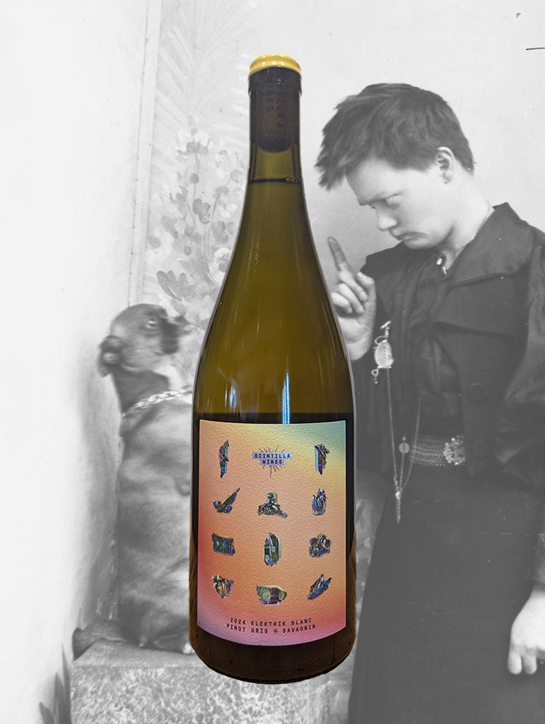 A bottle of Scintilla 'Elektrik Blanc' Pinot Gris-Savagnin 2024 from Adelaide Hills