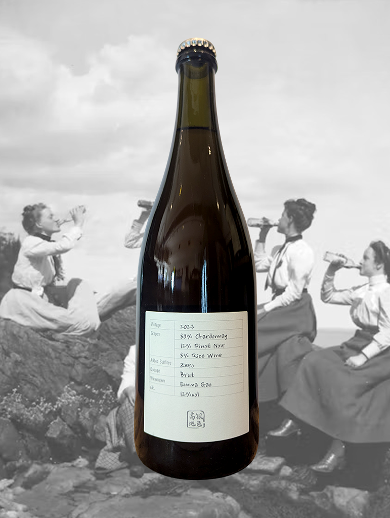 A bottle of Silver Heights 'Bloom' Sparkling 2023 from Ningxia, China - A unique Champagne style sparkling wine from China, made using a small amount of Ningxia Rice Wine for dosage.  