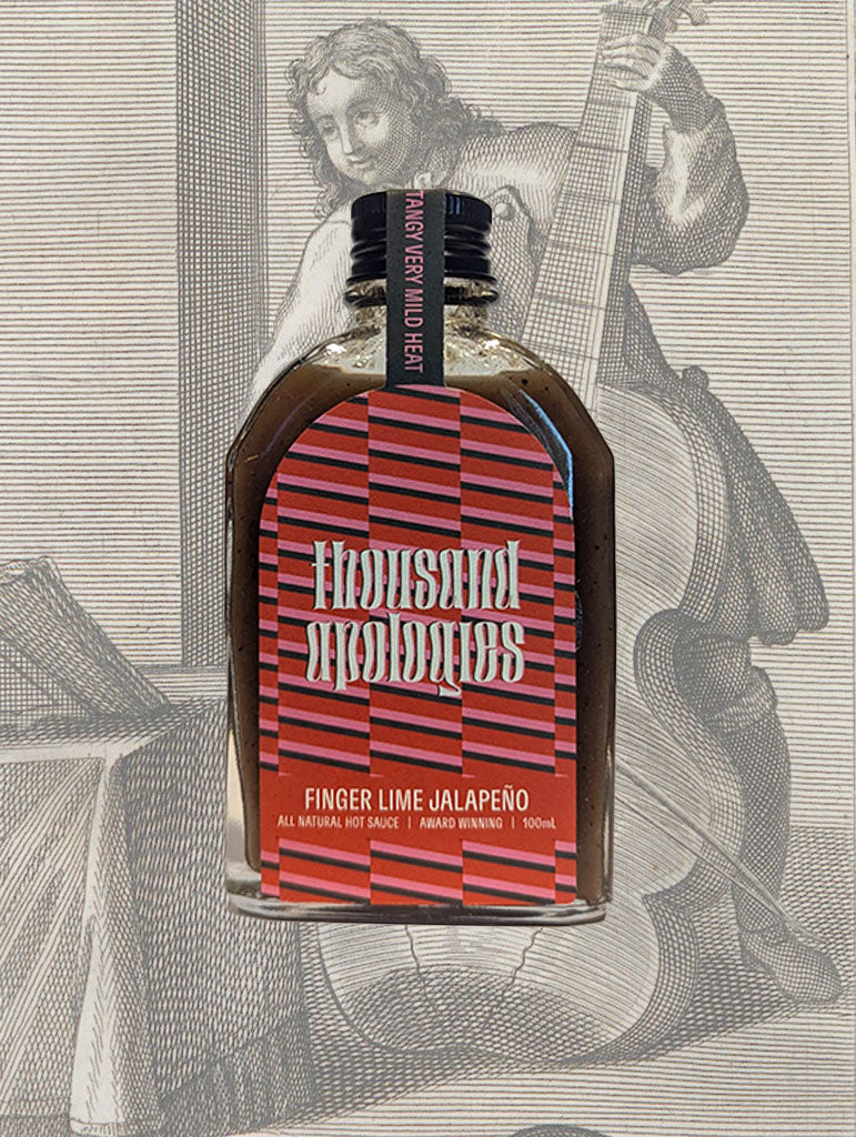 A bottle of Thousand Apologies 'Finger Lime Jalapeno' Hot Sauce from Melbourne