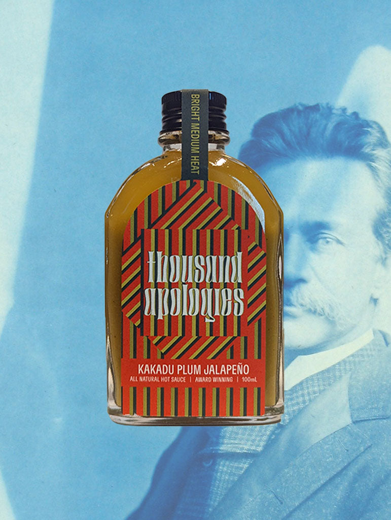 A bottle of Thousand Apologies 'Kakadu Plum Jalapeno' Hot Sauce from Melbourne