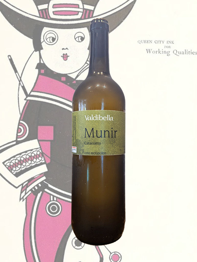 A bottle of Valdibella 'Munir Sicilia' Catarratto 2023 from Sicily, Italy