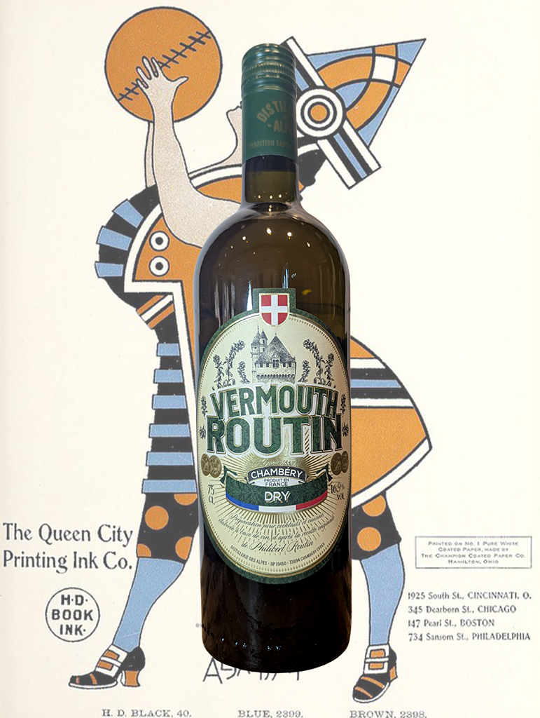 A bottle of Vermouth Routin Dry Vermouth from Savoie, France