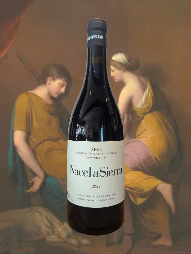 A bottle of Vinos en Voz Baja ‘Nace La Sierra’ Rioja Tinto 2022 from Rioja, Spain - A Rioja Tinto from a stunning single site mountain vineyard that overlooks the Sierra de los Agudos mountains. 