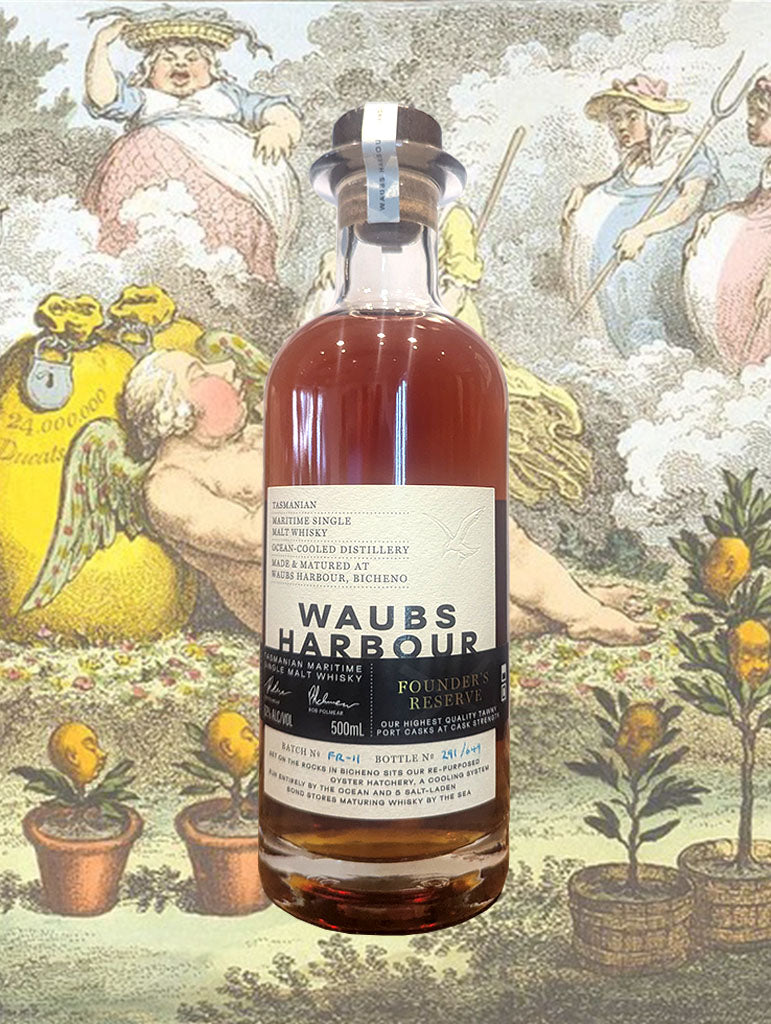 A bottle of Waubs Harbour Founder's Reserve Whisky from Tasmania
