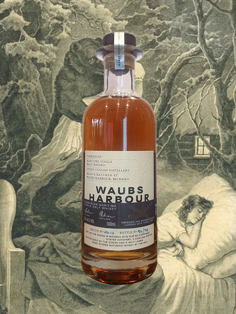 A bottle of Waubs Harbour Original Whisky from Tasmania