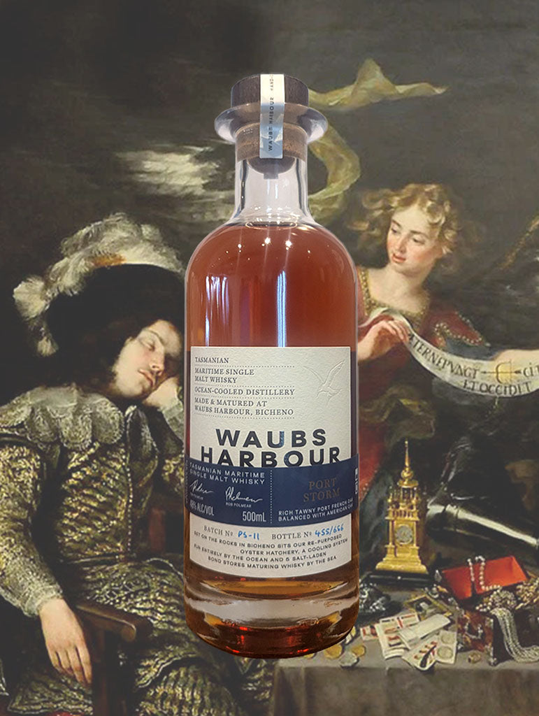 A bottle of Waubs Harbour Port Storm Whisky from Tasmania