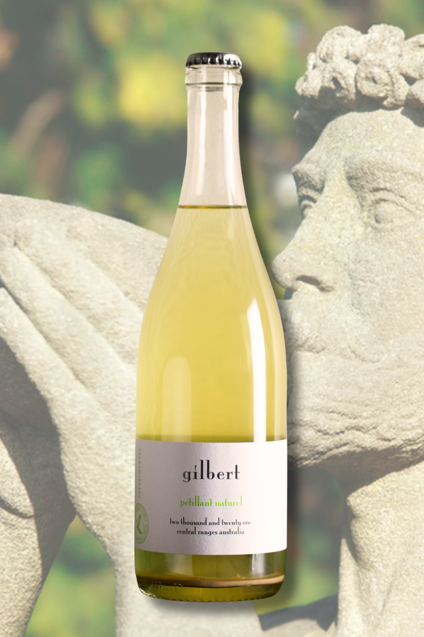 Gilbert 'Pétillant Naturel' Riesling 2023 bottle from Eden Valley, South Australia. Unfiltered natural sparkling wine with cloudy texture and citrus-driven flavour.
