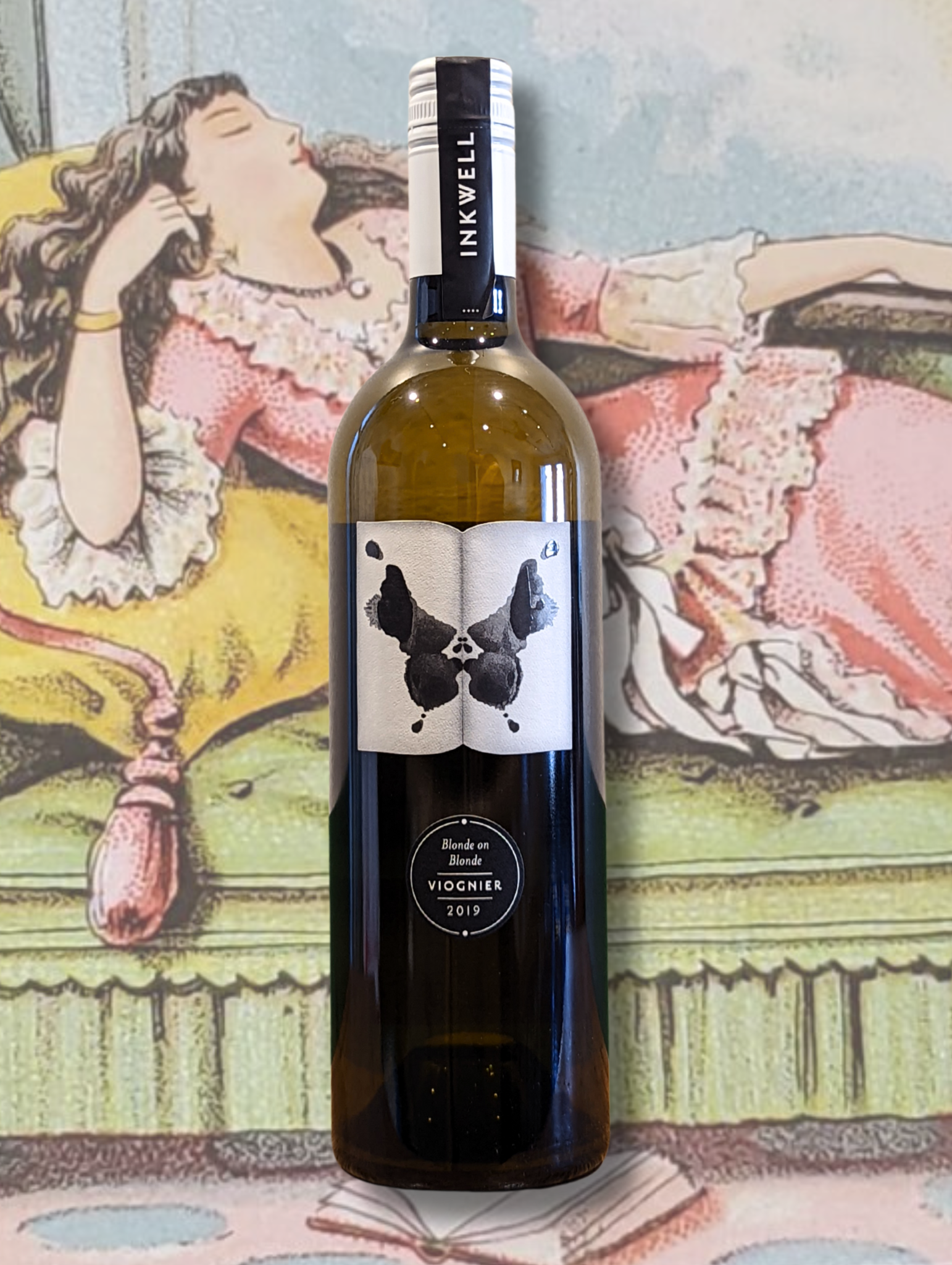 Inkwell 'Blonde on Blonde' Viognier 2019 bottle. Aged white wine from McLaren Vale, South Australia. Wild-fermented, oak-aged Viognier with aromatic depth and texture.
