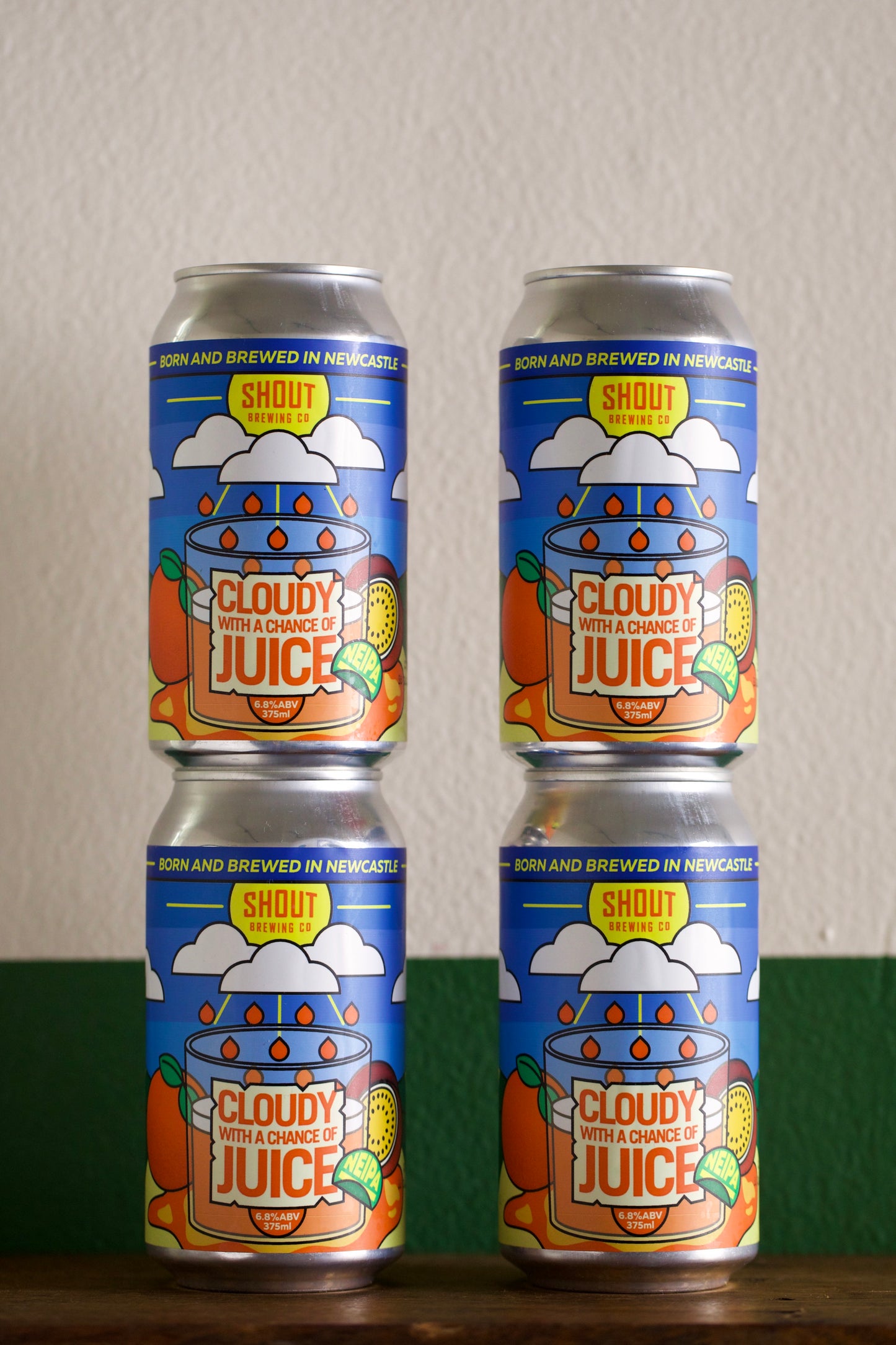 4 cans of Shout Brewing 'Cloudy with a chance of Juice' NEIPA 375ml each