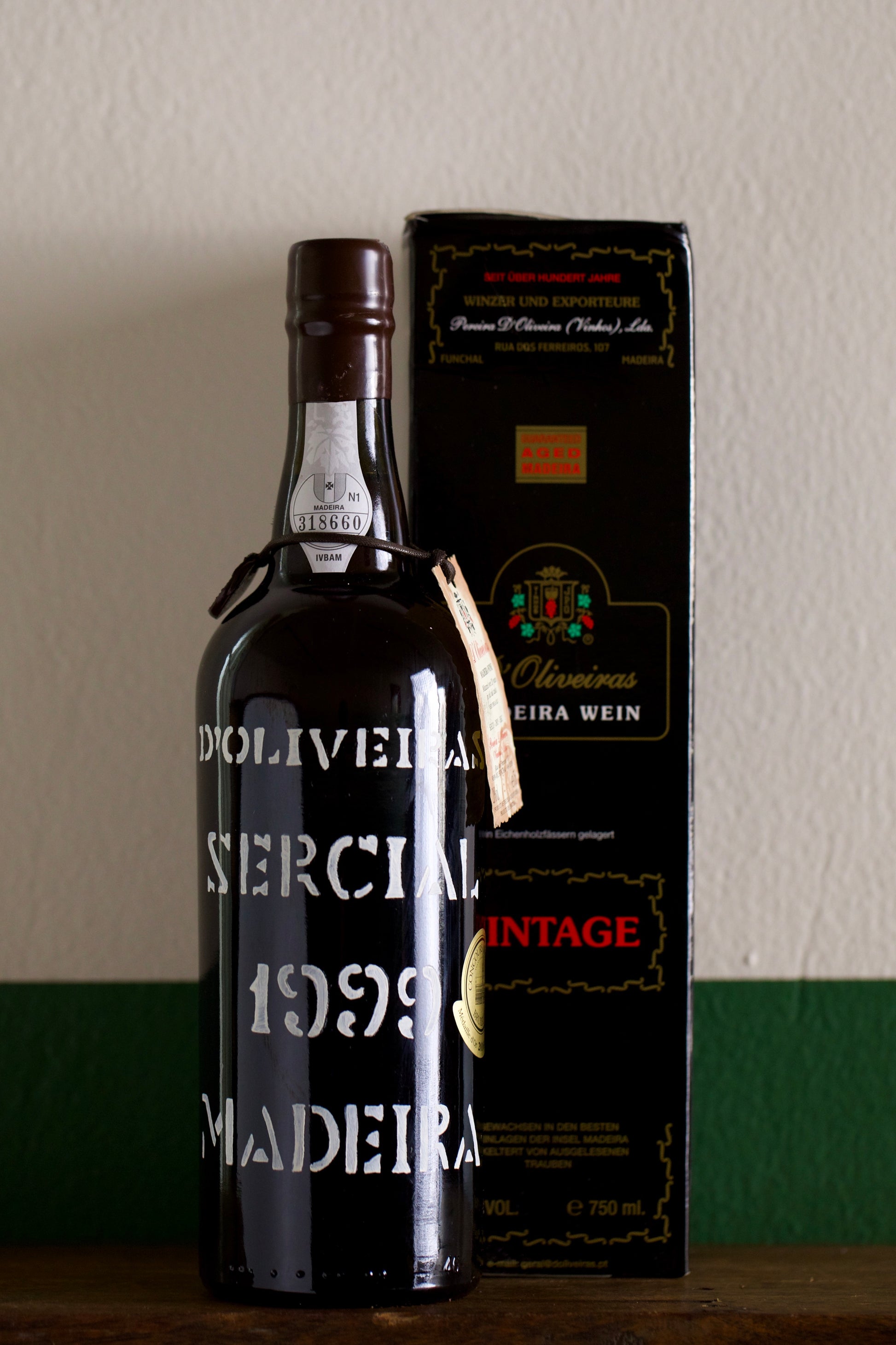 Bottle of Pereira d'Oliveira 'Madeira' Sercial dry Colheita 1999 750ml