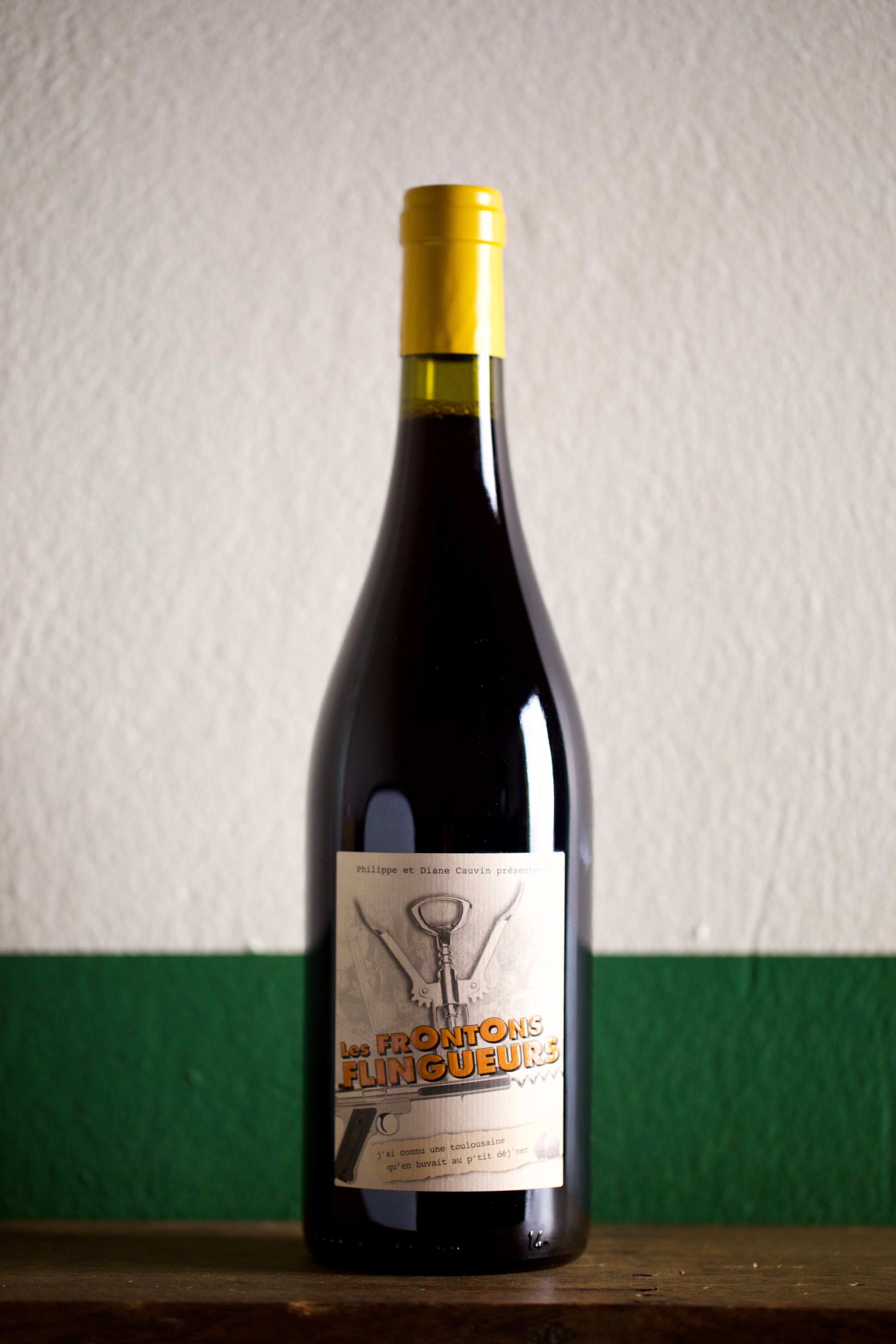 Bottle of La Colombière Negrette from Fronton, France. Biodynamic, estate-grown red wine with medium body, spicy fruit, and earthy savoury character.