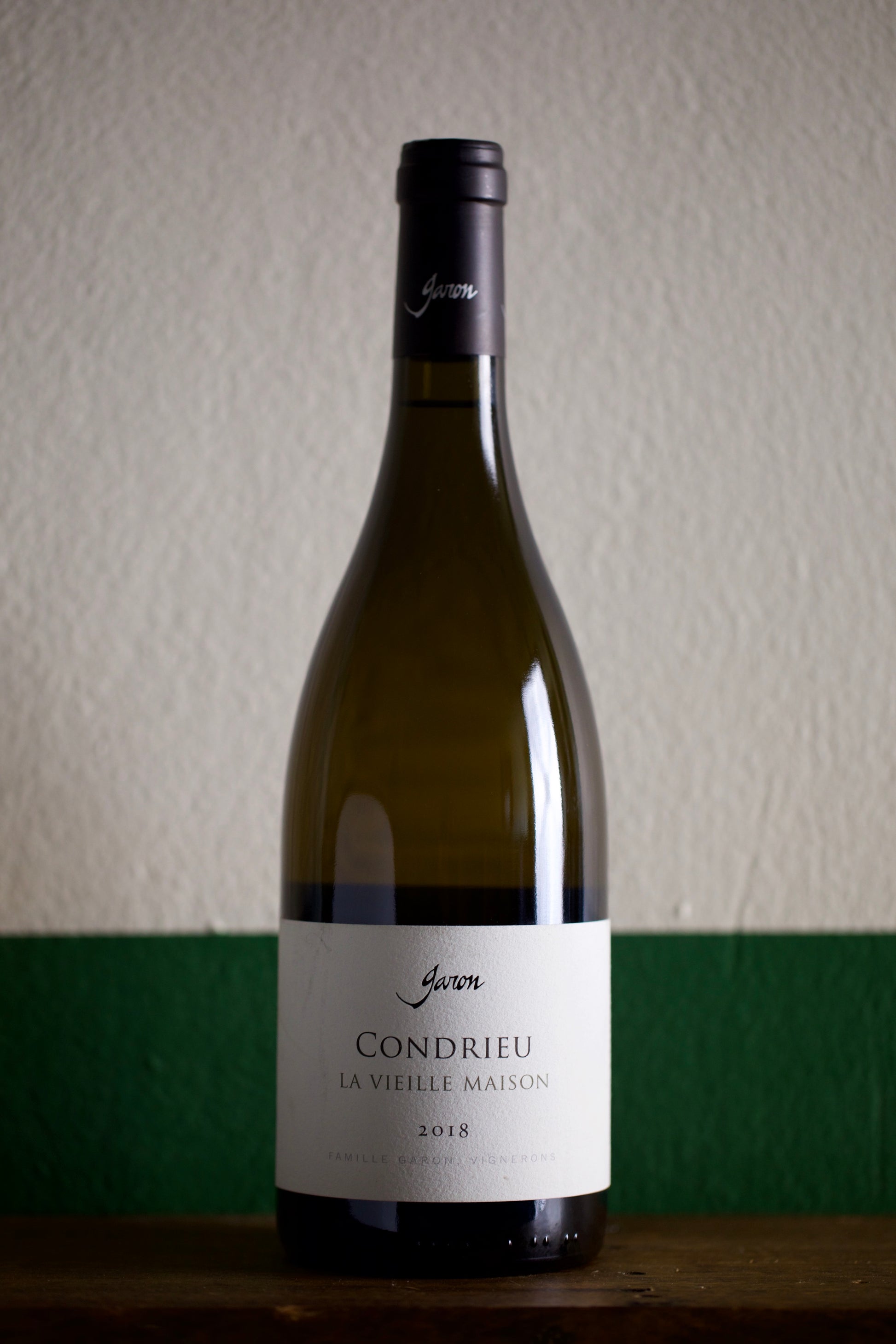 Bottle of Famille Garon 'La Vieille Maison' Condrieu 2018 — a textured, aromatic Viognier from steep granite vineyards in the Northern Rhône.